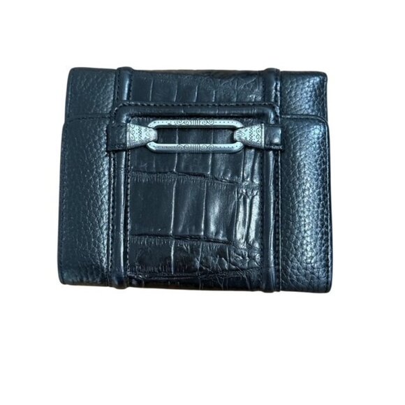 Brighton Croc Embossed Black Leather Wallet Heart Flap Silver Clean GUC - Picture 1 of 12